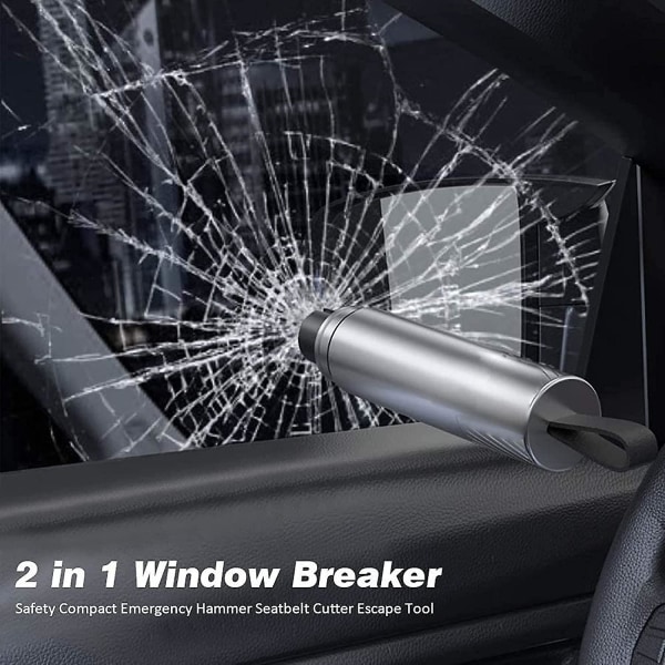 Mini Bärbar Bil Fönster Breaker Escape Tool Glas Breaker Säkerhetsbältes Cutter 2 i 1 med Hållare Silver