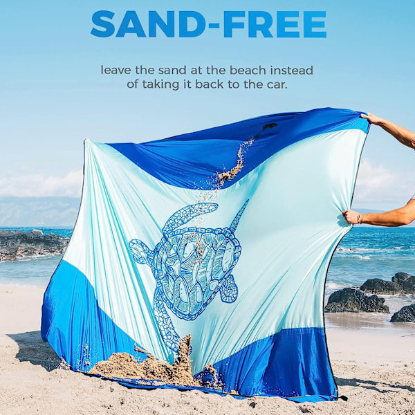 Vandtæt picnictæppe 210 x 200 cm, sandafvisende strandmåtte til strandcamping, picnic med 4 pløkker, bærbar sandafvisende til camping, vandreture