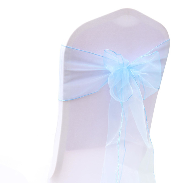 25 st Sorganza stolsöverdrag Tulle rosetter Sash Tie Ribbon Bröllopsfest light blue