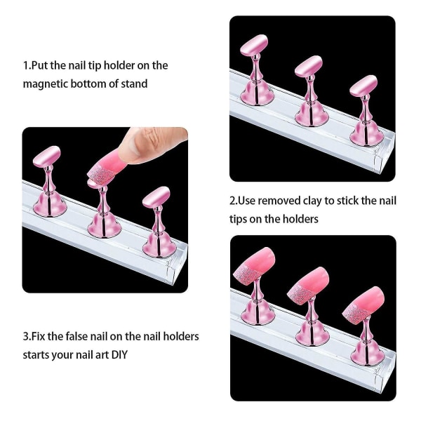 2 set nagelställ för press on naglar display, magnetisk falska naglar hållare för målning naglar övningar, nybörjare akryl nagelkonst kit tillbehör, nagel 2 sets