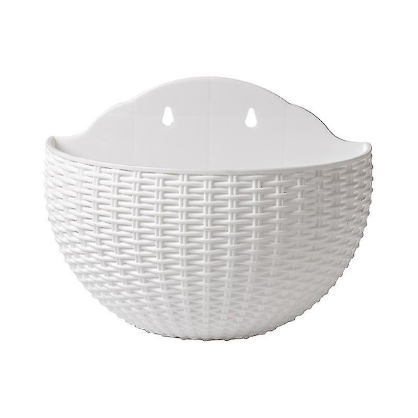 Imitation Rattan Vägg Hängande, Halvcirkelformad Blomkruka Hängande Utan Perforering, Hydroponisk Blomkruka (vit, Stor)
