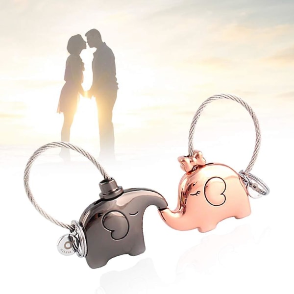 1 par lovers nyckelring, avtagbar kyssande elefant, söt nyckelring, med presentförpackning