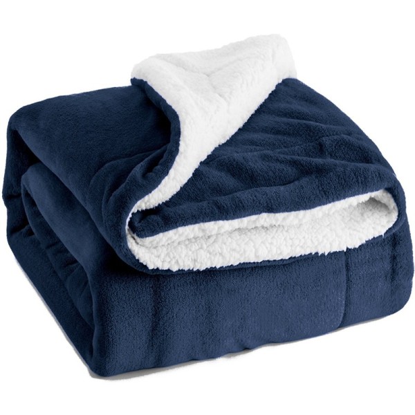 Sherpa Fleece pledd til sofa - marineblå tykt fuzzy varme myke pledd og pledd，160*130 cm mørkeblå