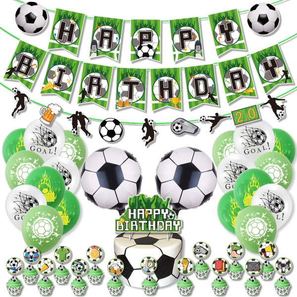 Jalkapalloteemajuhlakoristeet Jalkapallolippukakunpäällinen Kytkettävä ilmapallopojan syntymäpäiväkoristeet