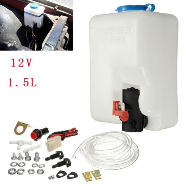 Universell vindrutespolarvätskebehållare kit med pump slangar munstycke ledningar switch 12V