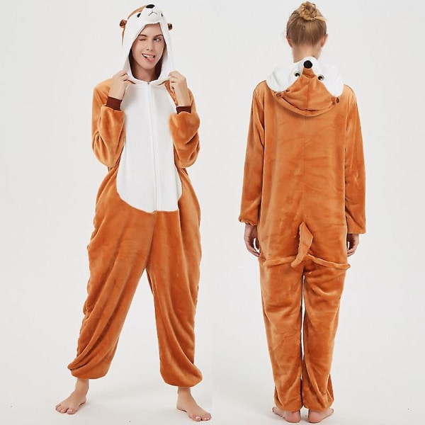 Unisex flannel dyrepyjamas Nattøj i ét stykke hættetrøje nattøj Fest Cosplay dyre siamesisk pyjamas XL
