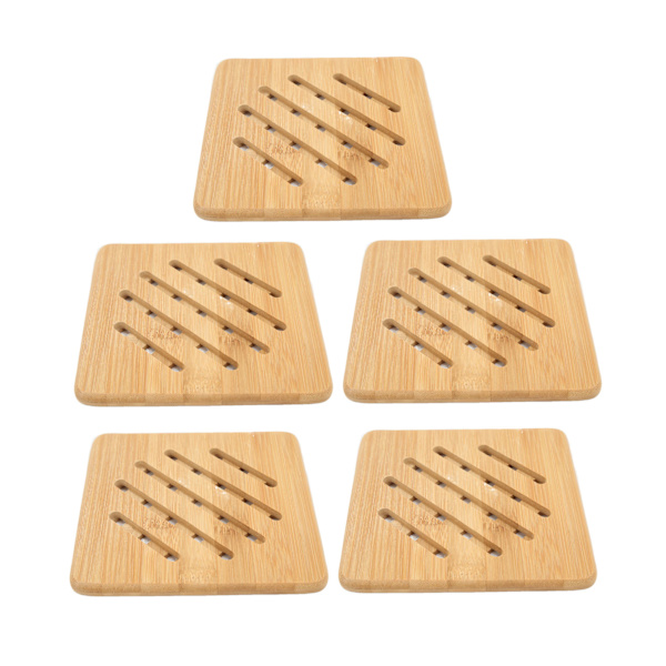 5 stk Bambus Hot Pad Bordsmåtte Bambus Trivet Gryde Måtte Varmebestandig til Varme Retter Gryde Skål Tekande Kvadratisk 15CM