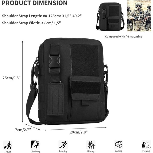 Skuldertaske Sling Bag Military Molle Nylon Tactical Tactical med nøglepose Mænd Kvinder Multifunktionstaske til vandring, ACU