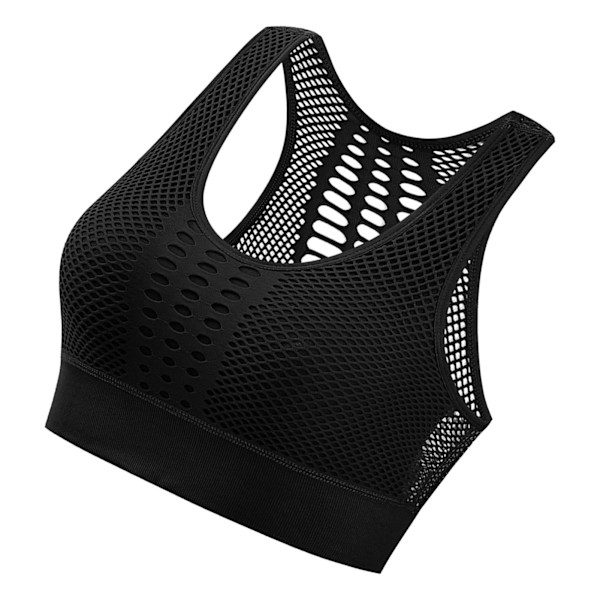 Sportbehå för kvinnor, trådlös, mjukt vadderad, yogabehå, elastisk, andningsbar, mesh, träningsöverdel för löpning, cykling, svart, XL