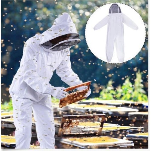 (L) Biavlertøj - hvid-165-175 cm, bibeskyttelsesudstyr til professionelle biavlere med slørhætte