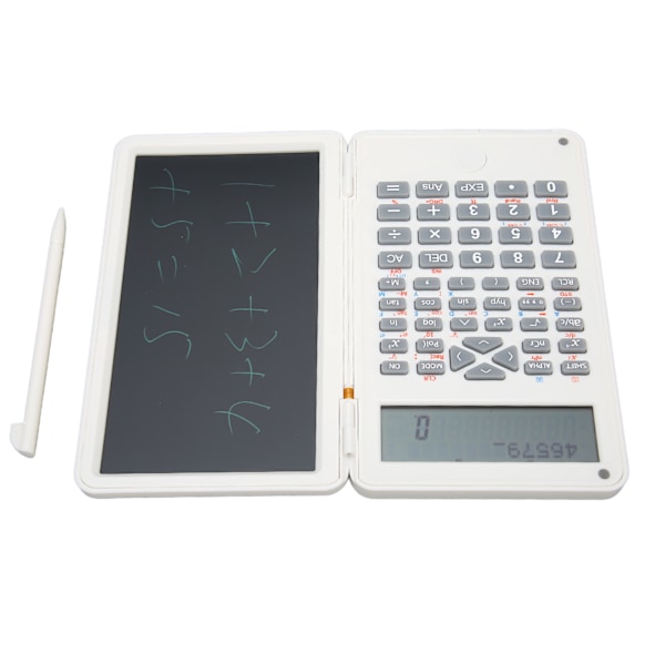 Lommeregner med notesblok, bærbar, 10 cifre LCD-display, videnskabelig lommeregner til skole, kontor, møder og familie, hvid