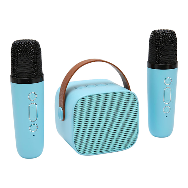 Karaokemaskin Multifunktionell Stereo Ljud Portabel Bluetooth Högtalare med 2 Trådlösa Mikrofoner för Hemmabjudning KTV Blå