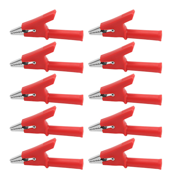10 st krokodilklämma testklämma 10 mm öppning 10A med 4 mm uttag Set Röd