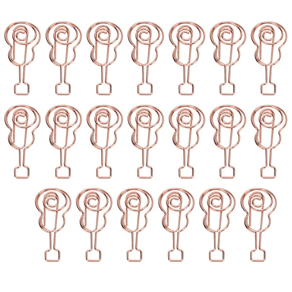 20 stk. Formede Papirclips Metalmateriale Guitarform Rosaguld Let Bærbare Søde Kontorclips til Klassificering