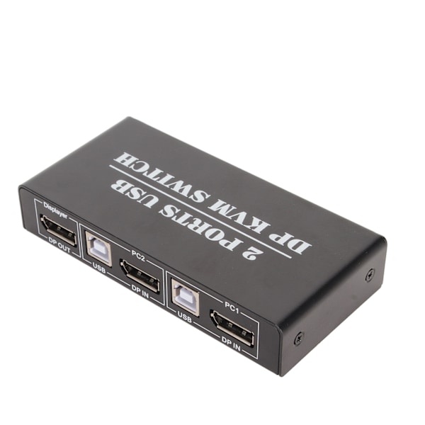 DisplayPort KVM-bryter 2 porter 4K 60Hz Dual Mode Aluminiumlegering Plug and Play KVM-switcher for tastatur mus 100‑240V EU-plugg 100‑240V