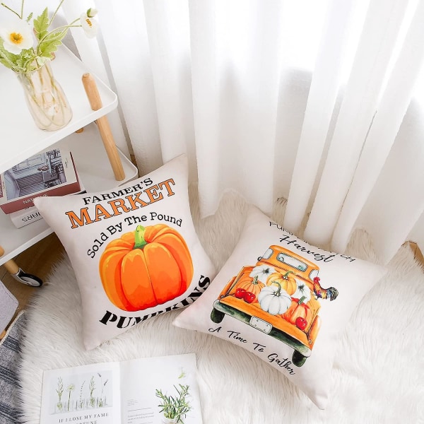 Autumn Harvest Pumpkin cover set - 4 kpl, 45x45 cm, sohvalle, sohvalle, sänkyyn, kodin sisustukseen