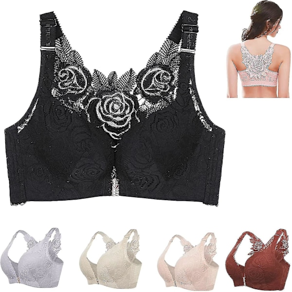 Floral Comfort Rose Bra: Enhancing Support and Seamless Comfort 36-80E Black