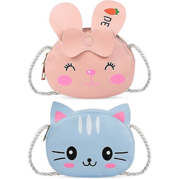 Söpö pieni tyttöjen olkalaukku käsilaukku (2 kpl) - Princess Mini Laukut, Cat Rabbit Cross Body - Kid Girl Toddler (vaaleanpunainen/sininen)