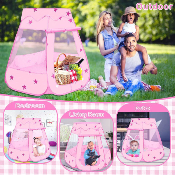 Pink--ente legeplads til børn, 115 x 93 cm sammenfoldelig kuglegrav, pop-up kuglebassin, småbørnslegetøjsgaver med opbevaringspose (bolde medfølger ikke)