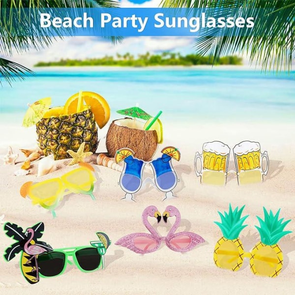 6 par Hawaii solbriller,Fest morsomme briller,Tropiske briller,Briller til festrekvisitter, for voksne barn Sommerstrand utendørs festfotografering