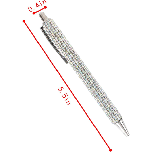3 kimaltelevaa Crystal Diamond metallia kuulakärkikynää (hopea) 0,7 mm mustalla musteella, napsautuskynä, Business Wedding School -toimistotarvikkeet