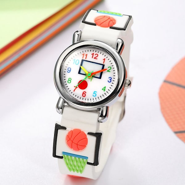 Watch(vit, basket), vattentät armbandsur för barn Quartz urverk, 3D tecknad design, Digital watch för 3 år till 11 år flicka pojke