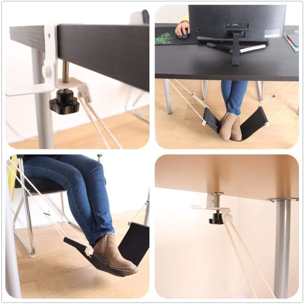 Hængekøje fodpude (sort), justerbar hængekøje til kontor, med kroge, justerbar og bærbar, perfekt til at aflaste dine fødder