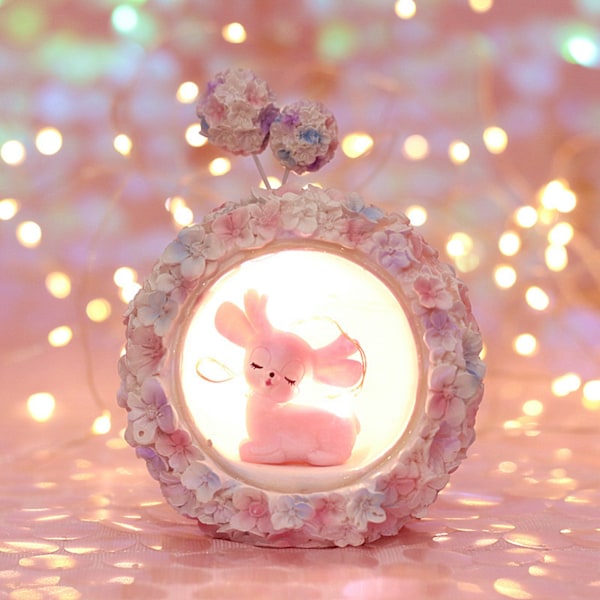 Nattlampa Ornament Söta Rådjur Flickor Skrivbordsdekoration för Helgdagar Födelsedagar Presenter Heminredning Rosa