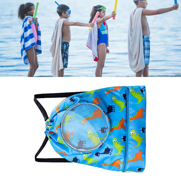 Svømmebag Tegneserie Mønster Vanntett Oxford Stoff PVC Justerbar Skulderstropp Trekkstreng Strand Ryggsekk for Sport Dinosaurus Stor
