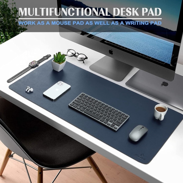Skrivebordsmåtte, Bordmåtte 43cm x 90cm, Laptopmåtte, Skrivebordsmåtte til kontor og hjem, dobbeltsidet (mørkeblå)