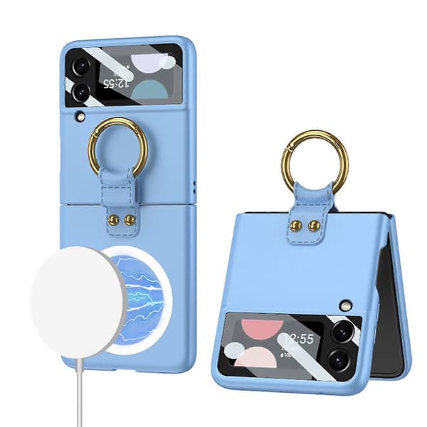 Magnetic Case Compatible with Galaxy Z Flip 4, Hard PC Shockproof Case with Ring Holder & Lens Protector