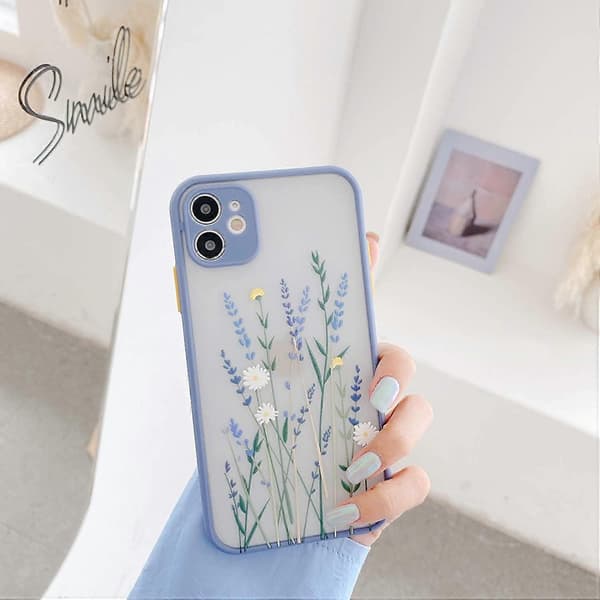 Compatible Case for iPhone 11, Floral, Transparent, Frosted PC Back, Soft TPU Protective Silicone Case, Slim Case for iPhone 11 - Purple
