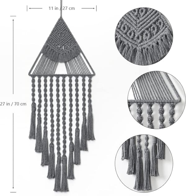 Boho Väggbonad Geometrisk Väggkonst Vävd Bomull Handgjord Ornament Sovrum Vardagsrum Lägenhet Barnrum (Grå)