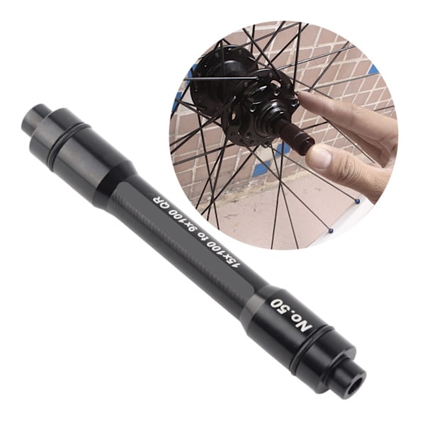 Polkupyörän 15 mm läpiakselinavan sovitin 9 mm:n pikalinkkuvartaaseen 100 mm:n etupyörälle (musta)