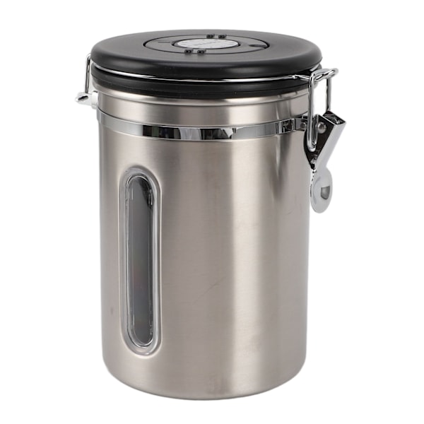 Kaffebeholder 1800ml 304 Rustfrit Stål Vindue Design En Vejs Udluftning med Ske Airtight Kaffebeholder til Kaffebønner Rustfrit Stål Farve