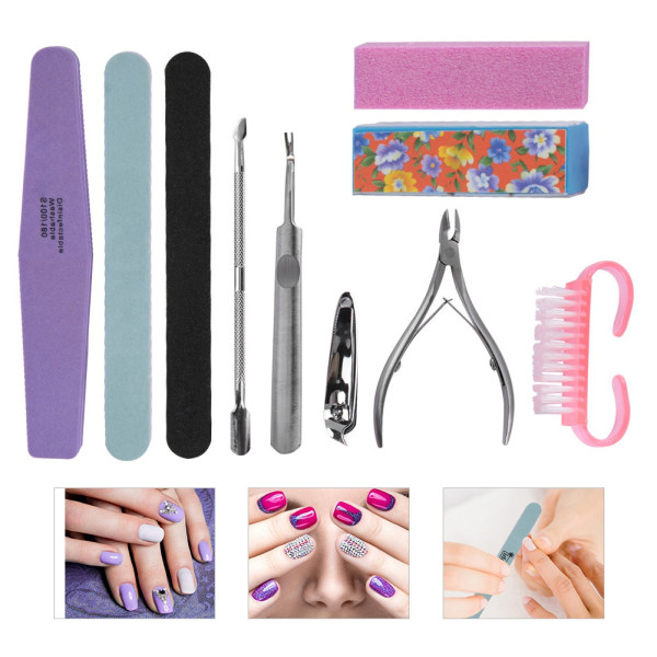 10 kpl Professional Nail Art manikyyri pedikyyri set kynsien hionta sieniviilat puskurilakka