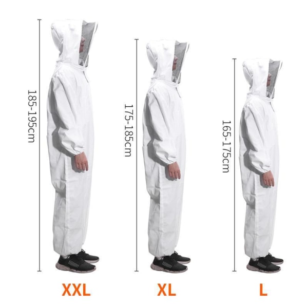 (XL) Biavlertøj - hvid175-185 cm, bibeskyttelsesudstyr til professionelle biavlere med slørhætte