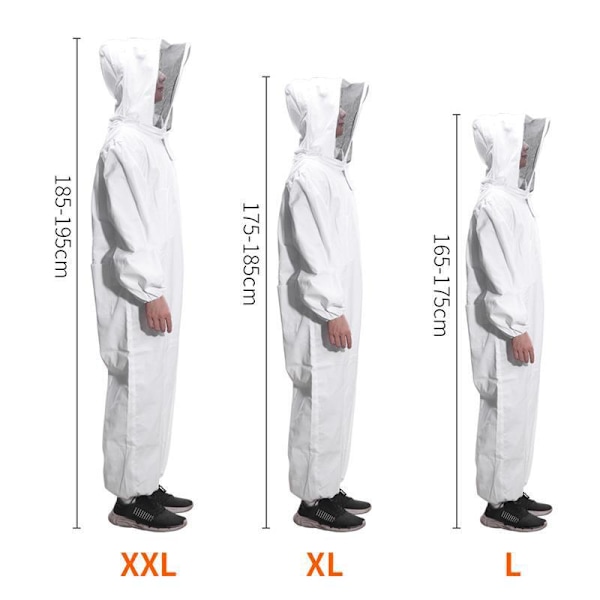 (XL) Biodlarkläder - vit175-185 cm, biskyddsutrustning för professionella biodlare med slöjahuva