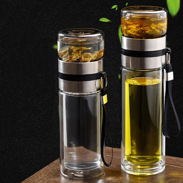 Kaksinkertainen Lasipullo 450ml Kestävä Kaksinkertainen Lasinen Teeseulontapullo