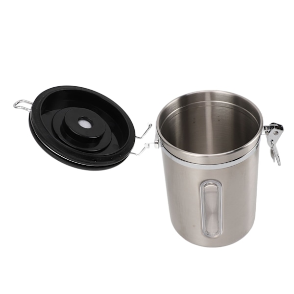 Kaffebeholder 1800ml 304 Rustfrit Stål Vindue Design En Vejs Udluftning med Ske Airtight Kaffebeholder til Kaffebønner Rustfrit Stål Farve