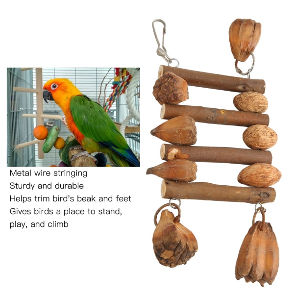 Naturligt håndlavet fugletyggetøj til ara, dværgpapegøjer, parakit og kaketiel - træstykker, nødder og burbidelegetøj