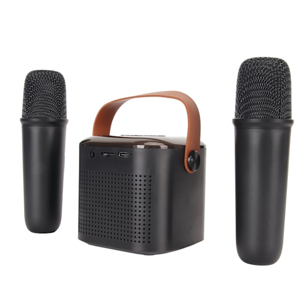 Mini Karaoke Maskin Stereo Portabel RGB Ljus Bluetooth Högtalare med 2 Trådlösa Mikrofoner för Hemmabruk Svart
