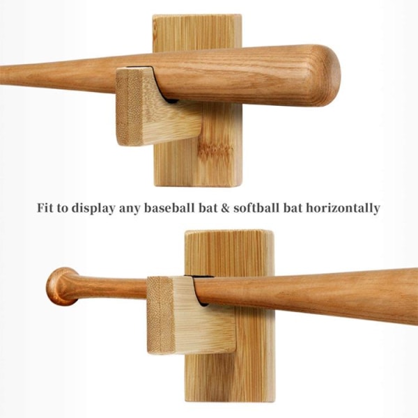 2 beholdere til baseballbatstativ, vist vandret, baseballbatstativ i træ, håndlavet massivt, med filtforing og vægmonteret flagermusstativ