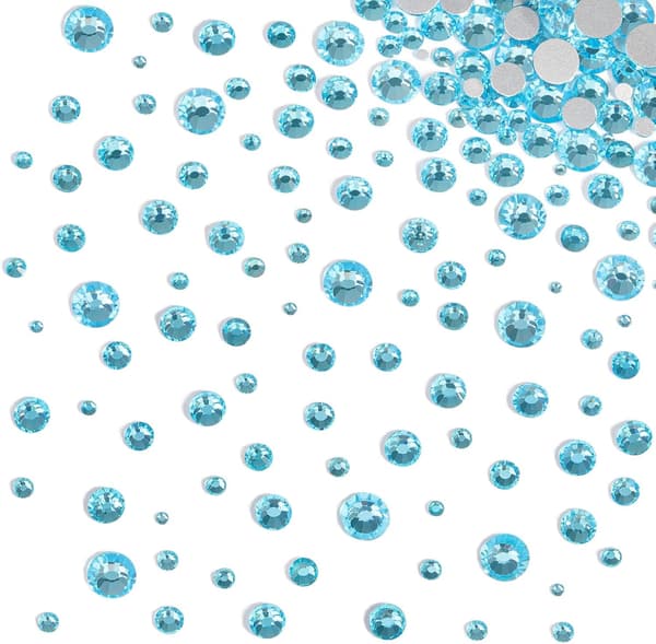 Strass til makeup, 8 størrelser blå flatback strass ansigtsjuveler til neglehåndværk, Aquamarine