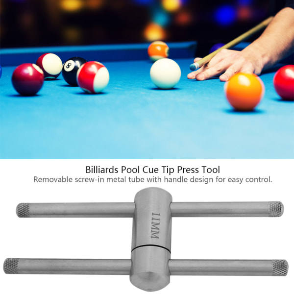 Rostfritt stål Snooker Biljard Bar Pool Cue Spets Press Shape Tool Tillbehör (11MM)