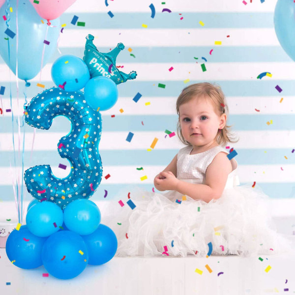 32 tuuman jättikokoiset ilmapallot, heliumnumeroilmapallosisustus juhliin, syntymäpäiviin (sininen numero 3)