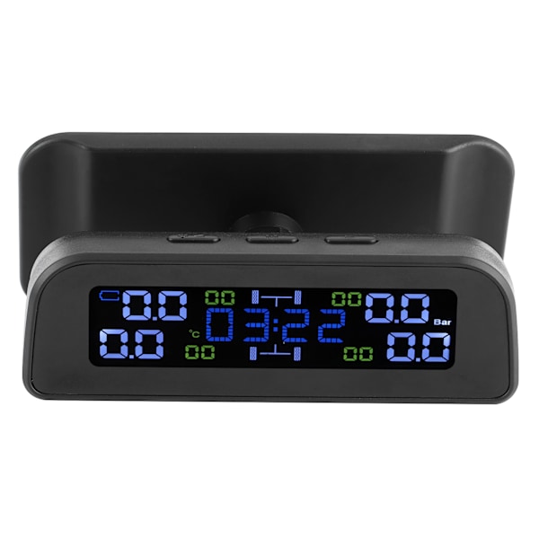 Solcellsdriven Däcktrycksövervakningssystem LCD-display Bil TPMS med Extern Sensor Klocka Design