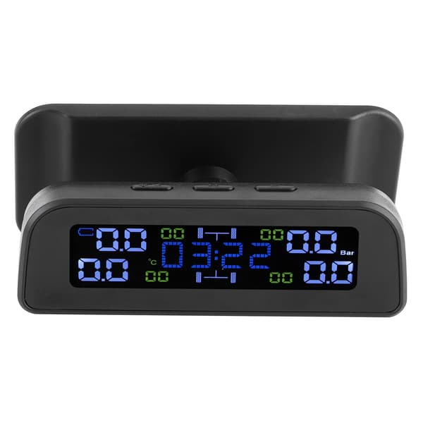 Solcellsdrivet däcktrycksövervakningssystem LCD-display Bil TPMS med extern sensor klockdesign