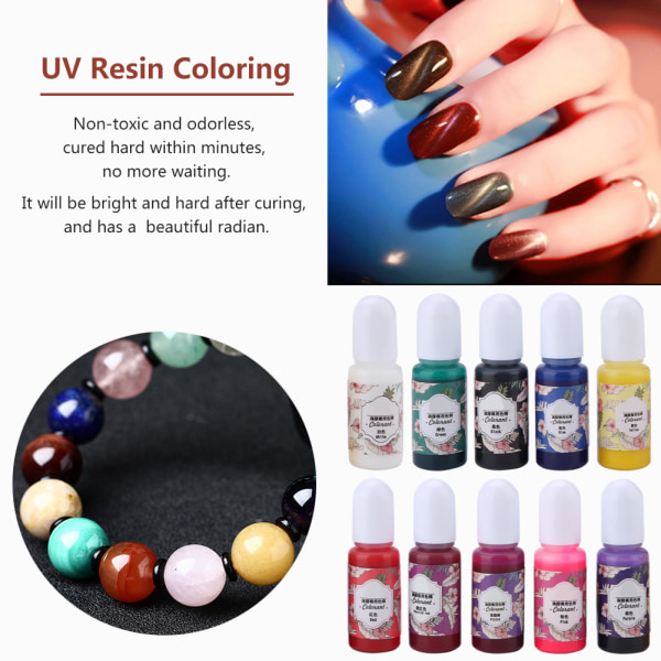 10 farver 10ml Epoxy UV-harpiks Farvefarve Farvestof Pigment DIY Kunsthåndværk