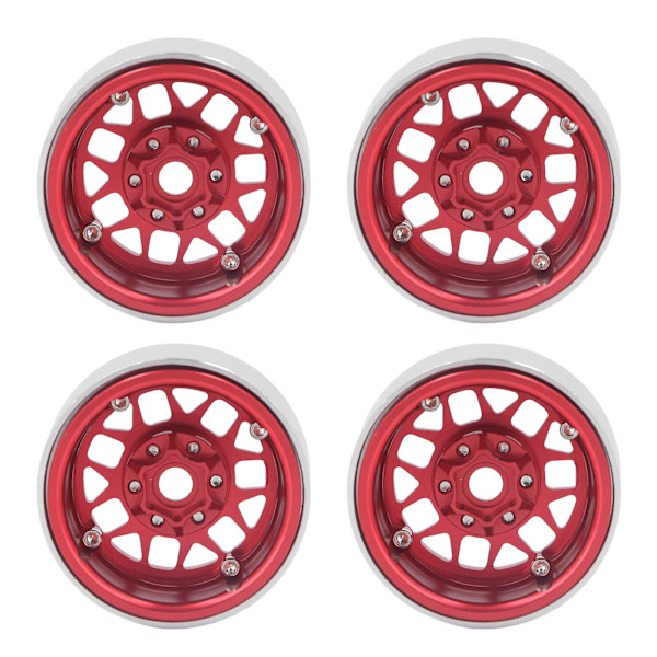 4 st 1,9 tum RC Beadlock Fälgar Aluminiumlegering Nav för Axial SCX10 90046 AXI 03007 1/10 RC Crawler Röd